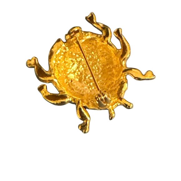Vintage Ladybug Brooch Pin With Red & Gold Enamel Detailing And Rhinestone Accen - Picture 4 of 4